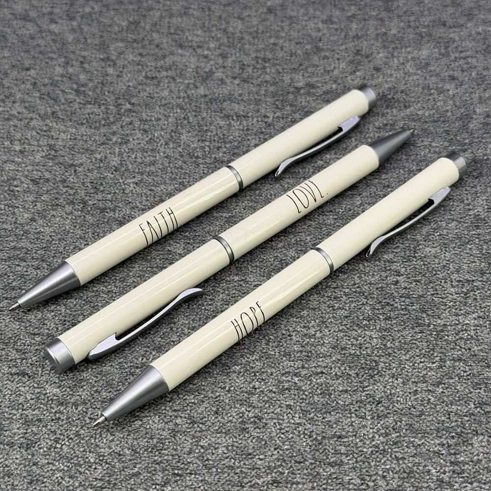 Rae Dunn Faith Hope Love Ballpoint Pen Set Cream Off White Black Ink 3 Piece